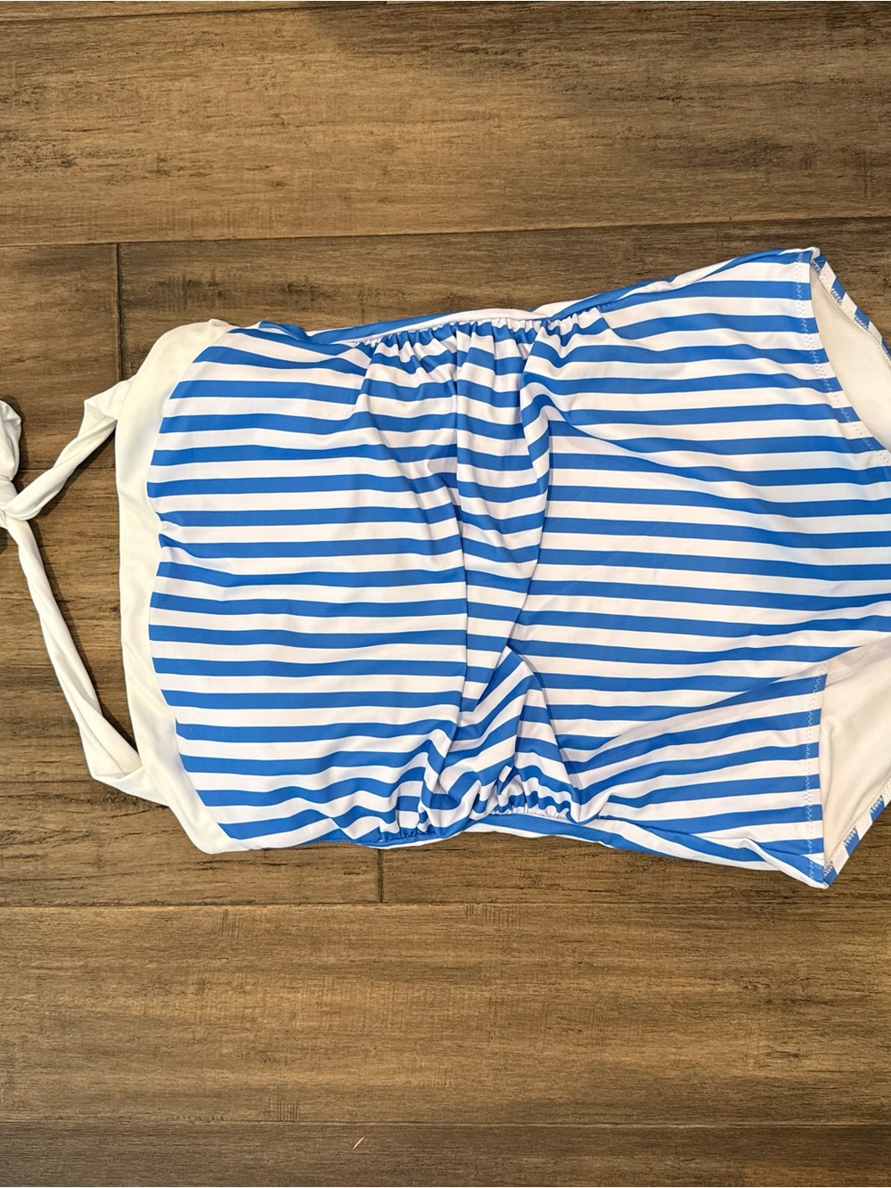 Amazon Girls' Blue and White Striped Halter One-Piece Swimsuit